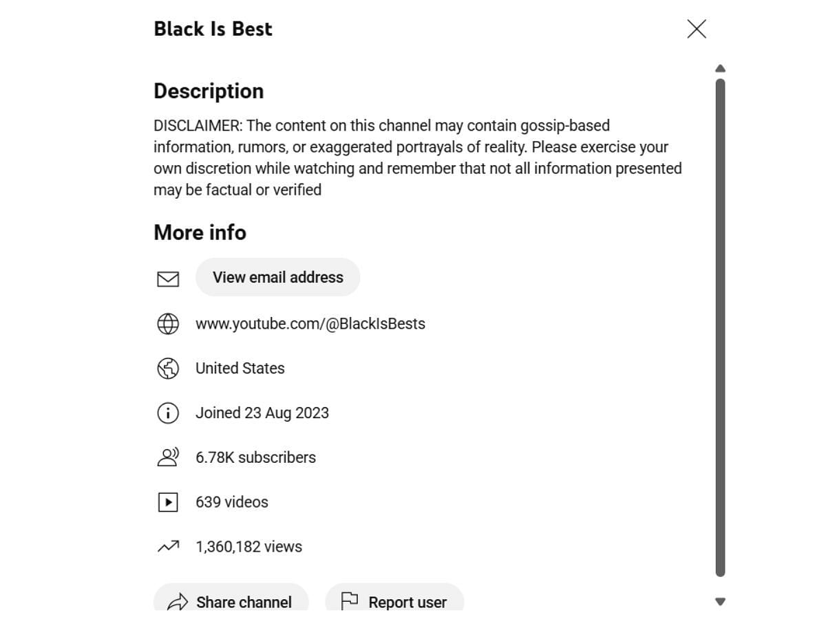 Black Is Best's channel description (Image via YouTube)